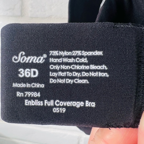 NWT Soma Enbliss Full Coverage Lined Underwire Bra 36 D Black #0321 - Picture 8 of 13